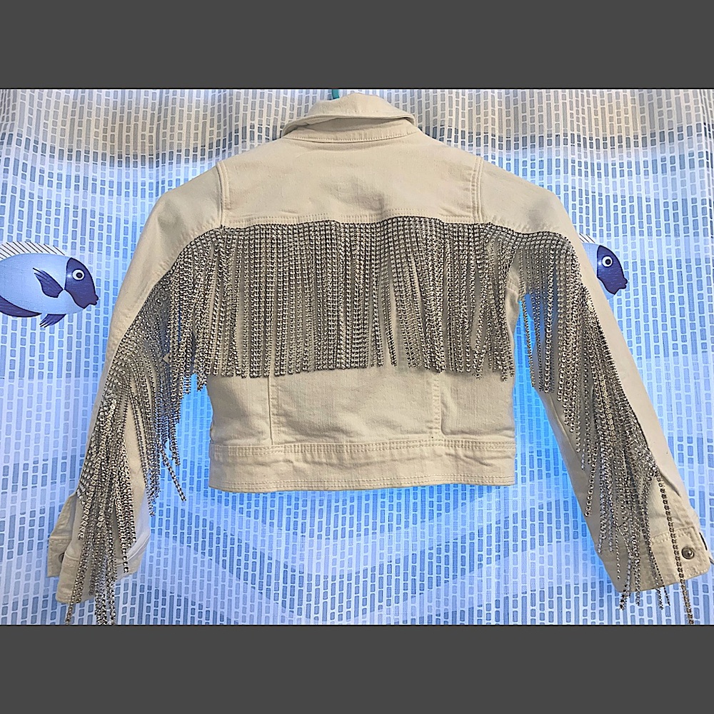 Girls white tassel jean jacket